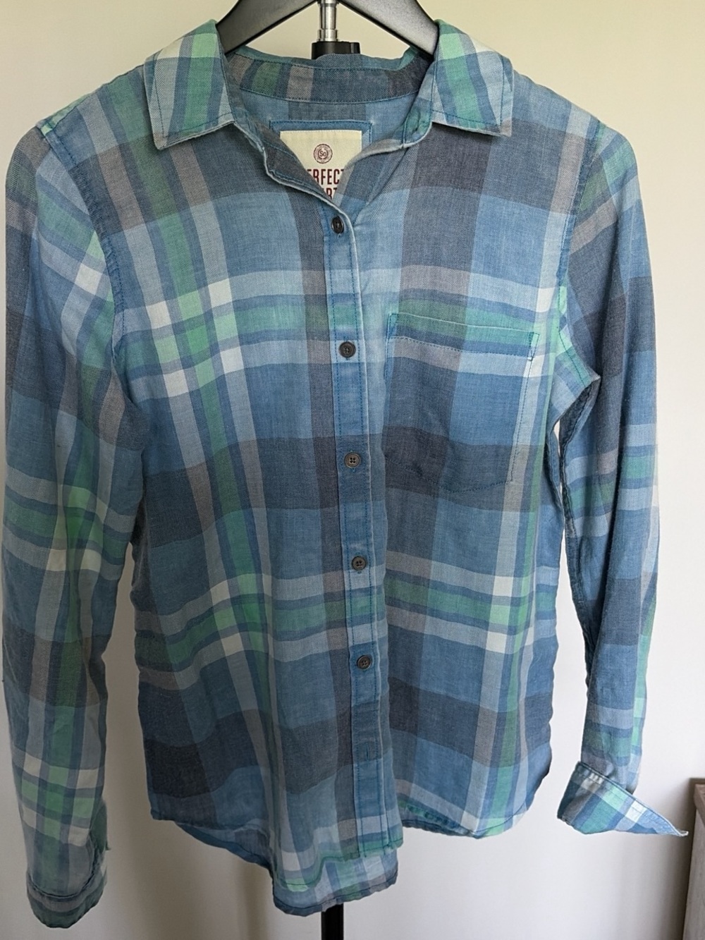 Women’s Blue Plaid Button-Up Shirt - Casual Long Sleeve